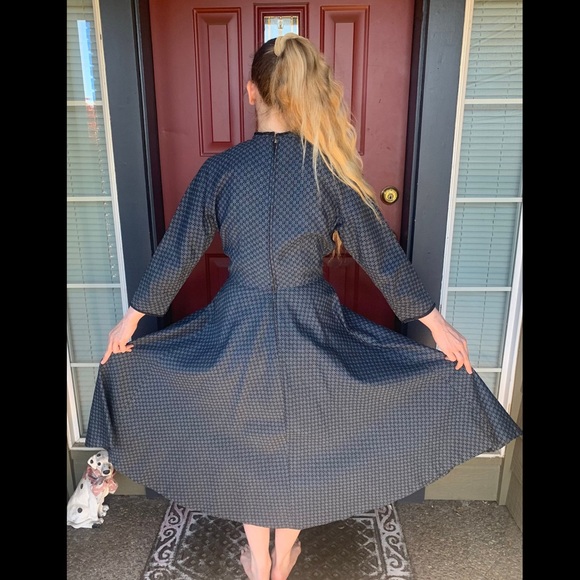 1950s L’AIGLON Dress Blue Mid Century Classic Dress Cotton Fit and Flare Large - Picture 8 of 9